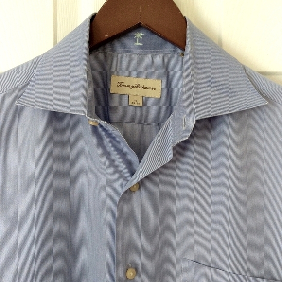 Tommy Bahama Classic Striped Cotton Long Sleeve Button Down Shirt White Blue L - Picture 2 of 15